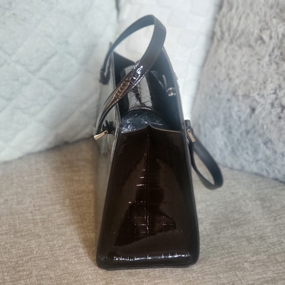 BURBERRY Check Pattern HandBag Dark Brown Enamel..w/COA. - Picture 3 of 14
